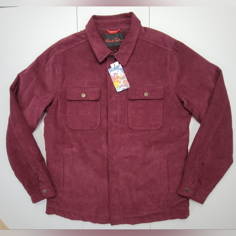 Robert Graham Corduroy Jacket Burgundy Men Sz Small Zip Snap RGF21R12 Cotton New